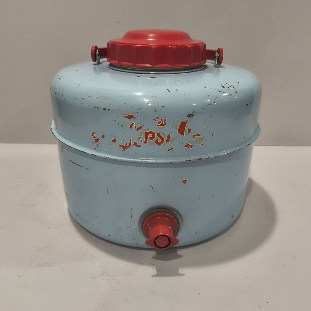 Vintage Pepsi 50s Metal Picnic Water Jug Cooler Leaky Spout Repair/Display READ